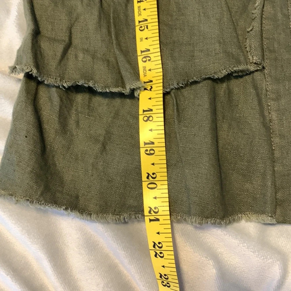 INC olive green 100% linen ruffled zip cardigan topper boho size PM layer jacket - Picture 7 of 10